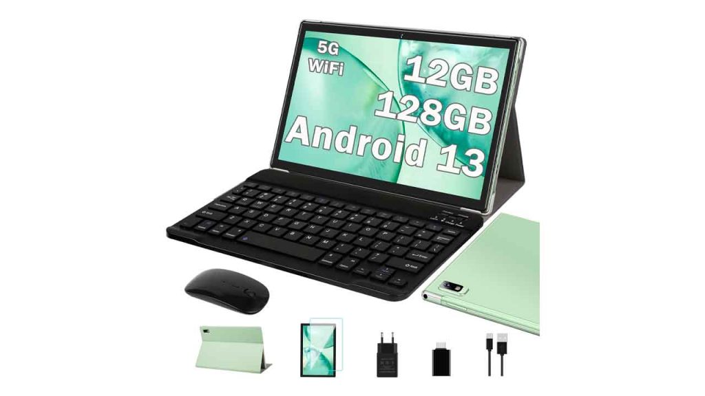 2024-Newest-Tablet-10-Pulgadas-Android-13-Tablets,-12GB-RAM-128GB-ROM-TF-1TB,-5G-WiFi,-8-Core-2.0-GHz-GMS-Certificado-BT-5.0-Widgets-Control-parental-Tablet-con-funda,-teclado-y-ratón--Verde