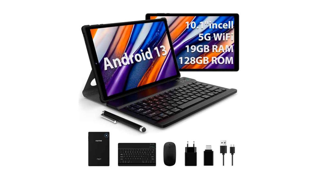 FASTWD-2024-Newest-Tablet-10-Pulgadas-Android-13-Tableta-5G-WiFi-Octa-Cores,Tablet-PC-19GB-RAM+128GB-ROM,FHD-1920-1200-incell,GPS,Google-GMS,8000mAh,13-8MP,Face-ID,Tablet-con-Teclado,Negro