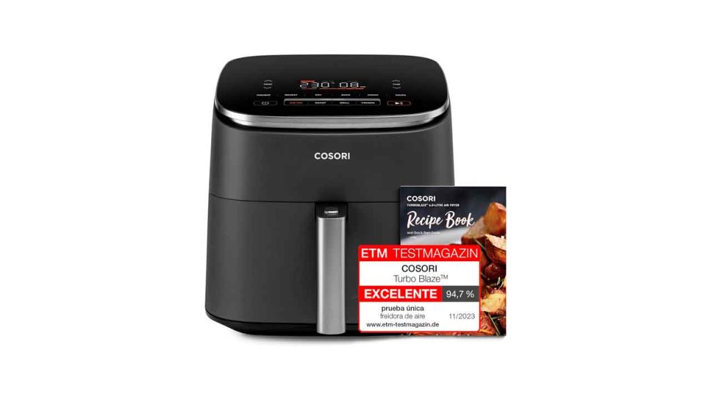 freidora de aire COSORI-Freidora-de-Aire-Turbo-Blaze™-6L,-Air-Fryer-46%-Más-Rápida-con-Motor-DC,-Freidora-sin-Aceite-9-en-1,-con-96-Recetas-de-Chef,-Apta-para-Lavavajillas,-Freír,-Hornear,-Asar,-Deshidratar,-1725W