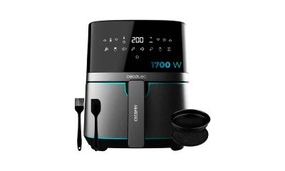Cecotec-Freidora-de-Aire-sin-Aceite-de-5,5-L-Air-Fryer-Cecofry-Full-InoxBlack-5500-Pro-con-Accesorios.-1700-W,-Dietética-y-Digital,-Táctil,-Acabados-en-Acero-Inox,-8-Modos,-Pack-de-Accesorios