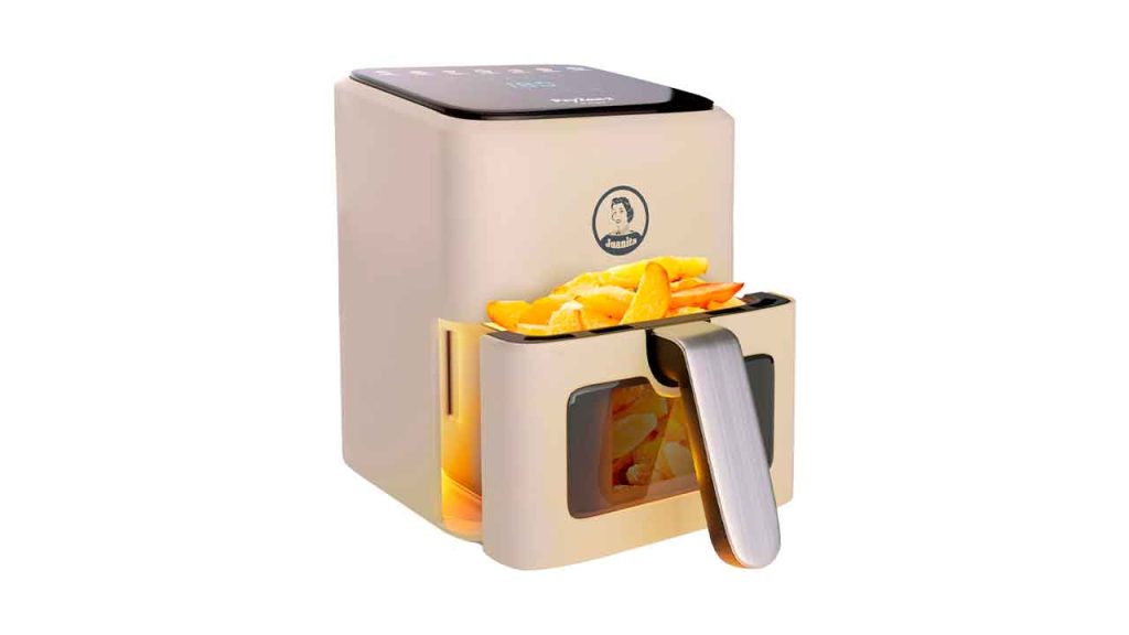 Juanita®-Freidora-aire-4L,-airfryer-1350W,-freidora-de-aire-vintage-7-programas,-freidora-sin-aceite-Fryzen2-con-ventana,-freidoras-aire-caliente-panel-LED-táctil,-cesta-antiadherente-y-temporizador