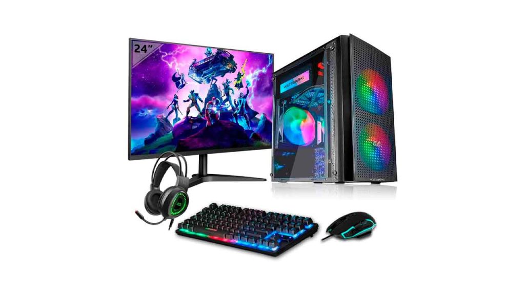 ordenador VolttierPC-PC-Gaming-Completo-AMD-Ryzen-5-5600G-6x4.4Ghz-Radeon-Vega-7-16GB-DDR4-512GB-M.2-SSD-WiFi-Windows-11-Monitor-24-Teclado-y-Ratón-RGB-Ordenador-de-Sobremesa