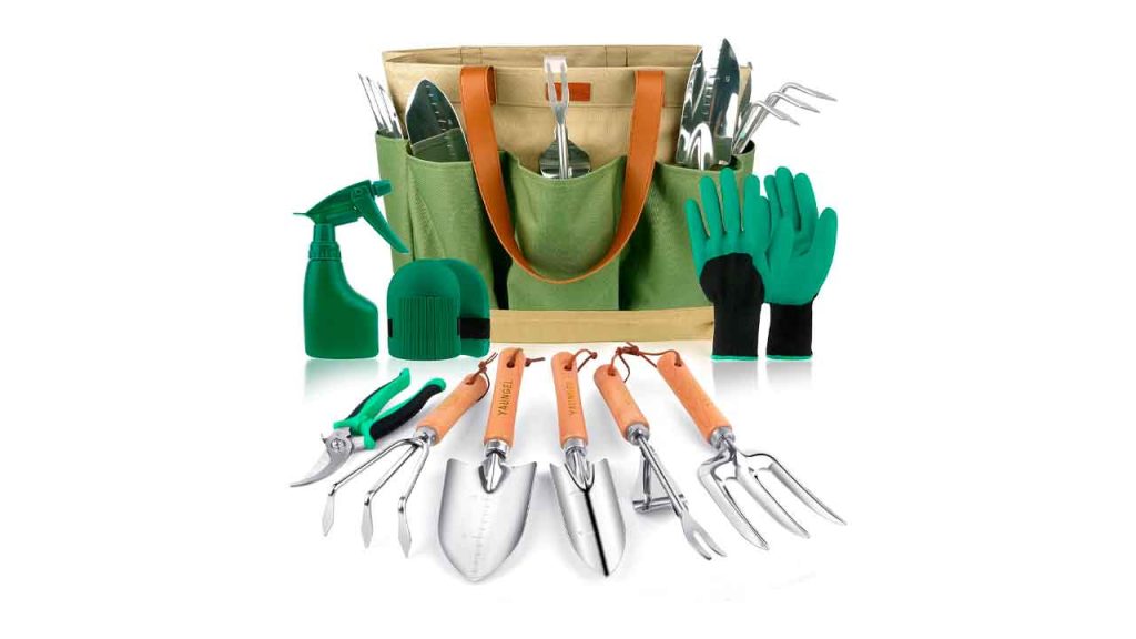 YAUNGEL-Juego-de-Herramientas-de-jardinería,-10-Piezas-de-Acero-Inoxidable-de-Uso-Pesado-con-Mango-de-Madera-Antideslizante---Regalos-para-Mujeres-y-Hombres