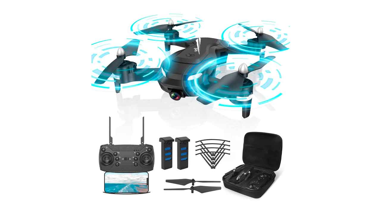 dron Wipkviey-T26-Dron-con-Camara-1080P-para-Niños-Plegable-Drone-FPV-Quadcopter-para-Principiantes-Adultos,-2-Baterías-y-Bolsa-Portátil,-Drones-de-Juguete,-Regalos-de-Cumpleaños-y-Premiums