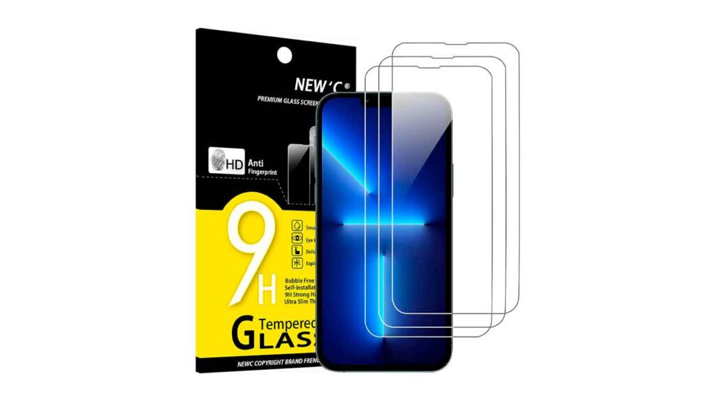 NEW'C-3-Piezas,-Protector-Pantalla-para-iPhone-14,-13,-13-Pro-(6,1-Pulgadas),-Cristal-templado-Antiarañazos,-Antihuellas,-Sin-Burbujas,-Dureza-9H,-0.33-mm-Ultra-Transparente,-Ultra-Resistente