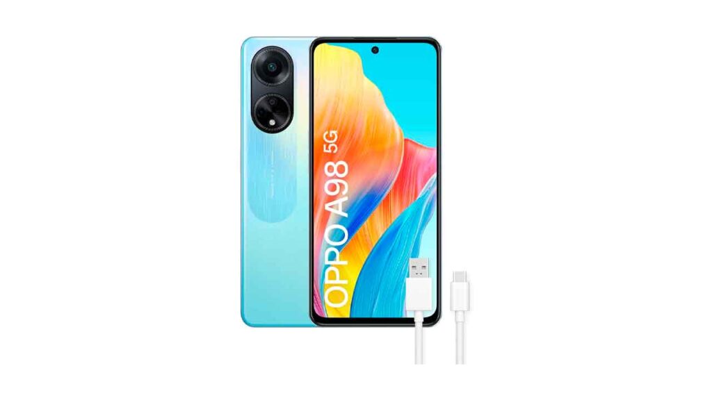 OPPO-A98-5G-–-Smartphone-Libre,-8GB+256GB,-Pantalla-6,7”,-Cámara-64+2+32MP,-Cámara-Microscopio,-Android,-Batería-5000mAh,-Carga-Rápida-67W---Azul