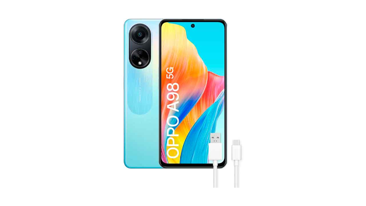 OPPO-A98-5G-–-Smartphone-Libre,-8GB+256GB,-Pantalla-6,7”,-Cámara-64+2+32MP,-Cámara-Microscopio,-Android,-Batería-5000mAh,-Carga-Rápida-67W---Azul