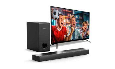 ULTIMEA-Barra-de-Sonido-para-TV-con-Subwoofer,-Potencia-Máxima-160W,-BASSMAX,-Barra-de-Sonido-Surround-2.1-para-PC-con-3-EQ,-Bluetooth-5.3-HDMI-óptico-AUX-Montaje-en-Pared,-Serie-Ultra-Slim-Nova-S40