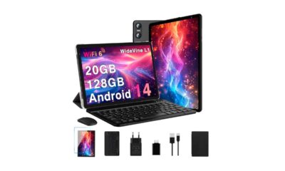 Biegedy-Tablet-10-Pulgadas-Android-14,-20GB-RAM-+-128GB-ROM-(TF-1TB),-Dual-Band-WiFi-6,-Octa-Core,-Widevine-L1-5-MP-+-8-MP-1280-800-Pixels-GMS-Bluetooth-5.0,-Tablet-con-Teclado-y-Raton-Negro