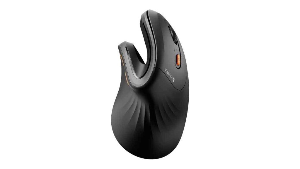 ProtoArc-Ratón-Ergonómico,-EM11-NL-Inalámbrico-Vertical-Ratón-óptico-Recargable-con-3-Puertos-de-Dispositivo-(Bluetooth-y-USB),-3-dpi-Ajustables-para-Ordenador,-iPad,-Mac,-Windows---Negro