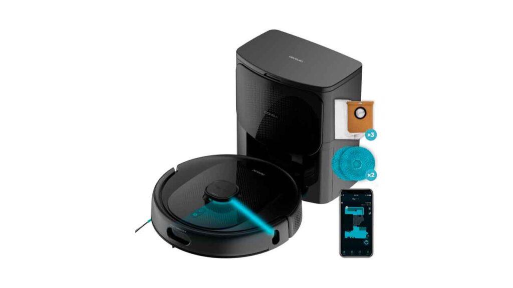 Cecotec-Robot-Aspirador-Conga-9990-AI-Spin-Revolution-Ultra-Power-Home,-10.000-Pa,-Navegación-láser,-Base-de-autovaciado,-Inteligencia-Artificial,-Evita-Objetos,-Control-App,-240-min-Autonomía
