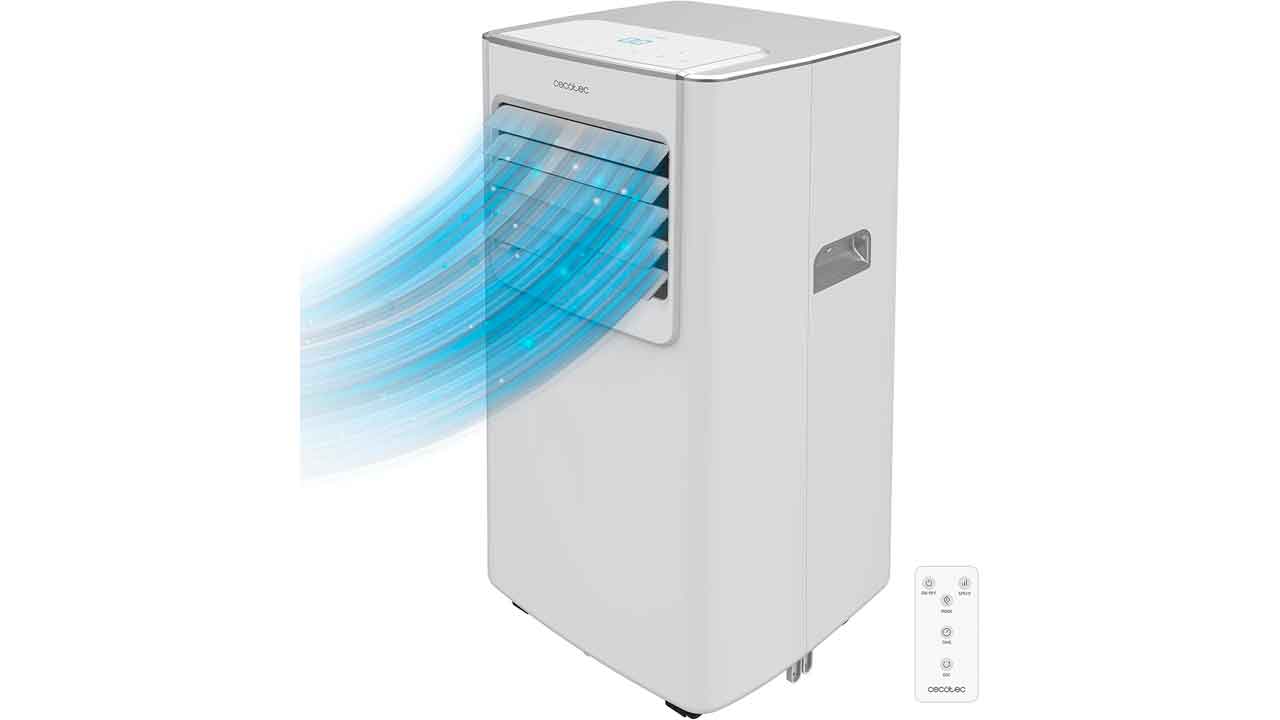 Cecotec-Aire-Acondicionado-Portátil-con-Mando-a-Distancia-ForceClima-7100-Soundless,-7000-BTU,-Pantalla-LED,-4-Modos,-2-Velocidades,-Cobertura-hasta-20-m2,-Kit-de-instalación-de-ventana-incluido